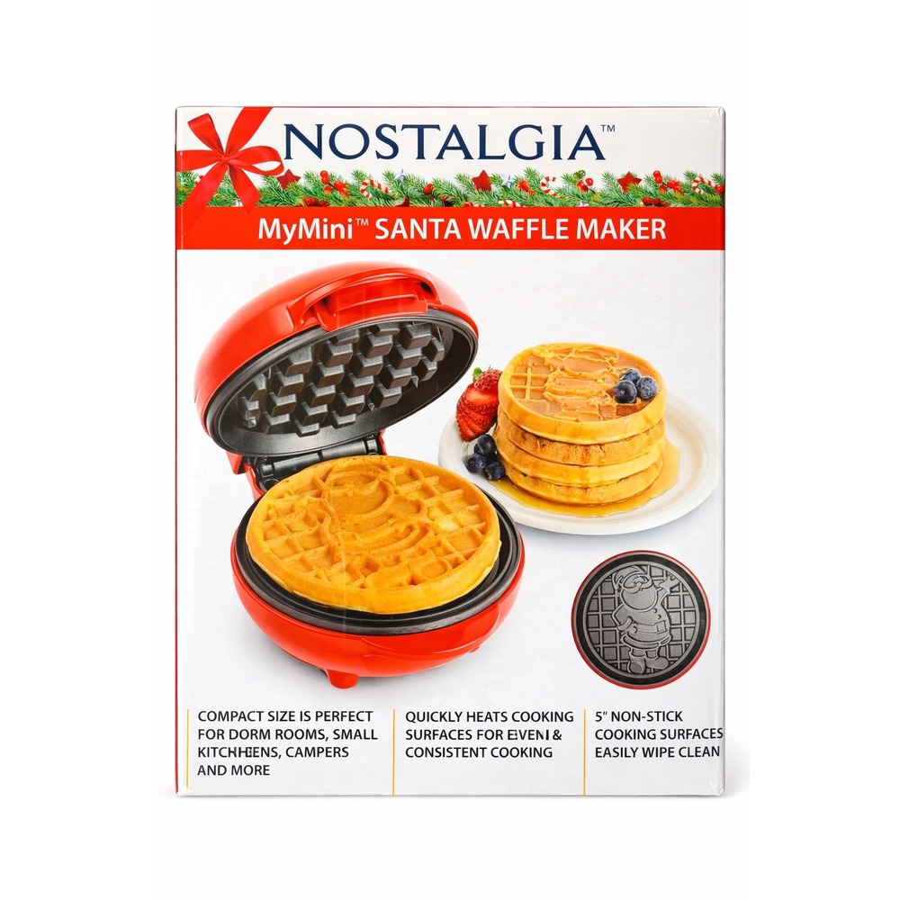 Nostalgia MyMini Santa Mini Waffle Maker 5 Inch Nonstick Electric Breakfast